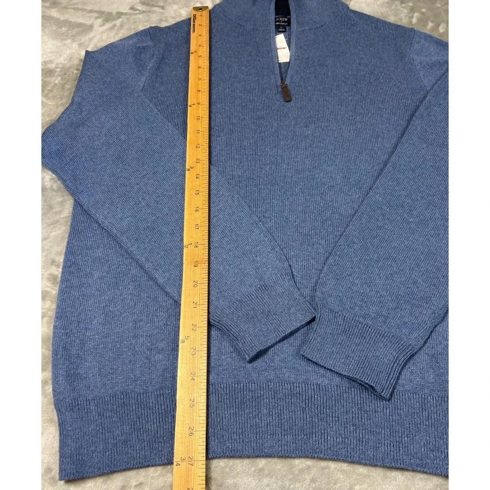 J.Crew Cotton Quarter Zip Sweater Heather Blue Mock Neck Pullover Mens L NWT